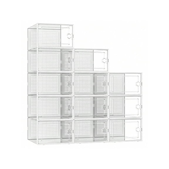 12 Pcs Large Size Shoe Box – Clear Plastic Stackable Storage with Lid, Durable Shoe Organizer/Container for Sneaker Storage, Wardrobe Shoe Rack & Display Box