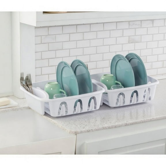 2 Pack of Super Value Essentials Small Dish Drainer - Black or White Plastic -13.75 Inches