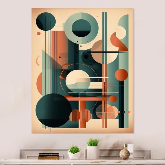 Designart "Mid Century Momentum Orange and Green IV" Modern Midcentury Metal Art Living Room