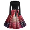 thumbnail image 2 of Christmas Dresses for Women Women's Fashion Round Neck Casual Slim Christmas Printed Long Sleeve Dresses for Christmas Party,Red,XL, 2 of 4
