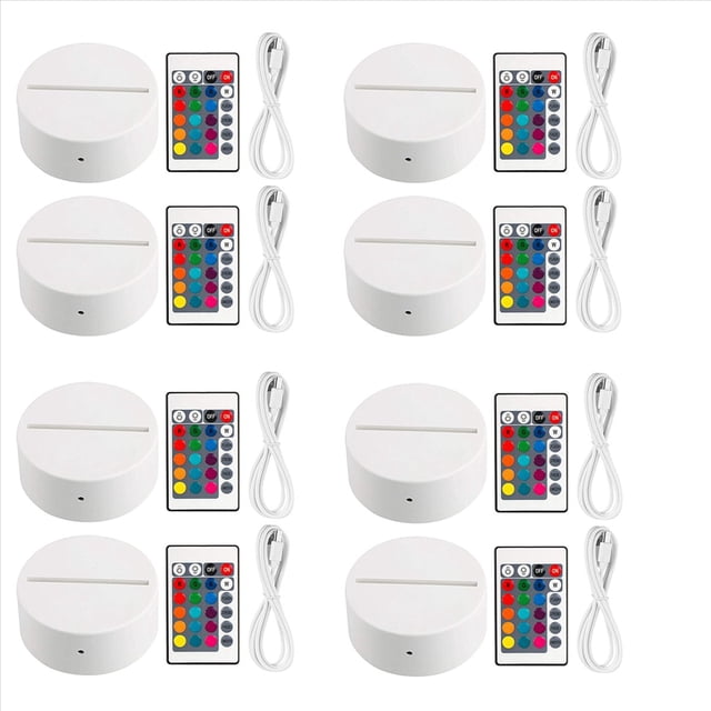 Paquete de 8 Bases de LáMpara de Luz LED de Noche 3D + Control Remoto + Cable USB, Soporte de ExhibicióN de Luz de 16 Colores para AcríLico Color
