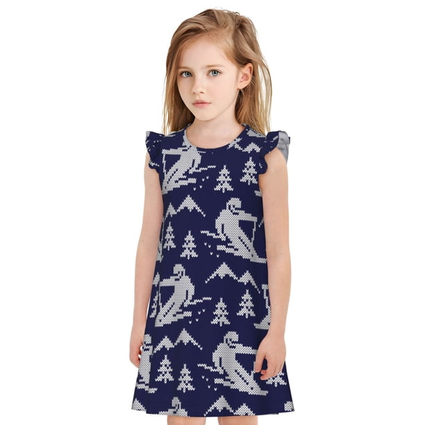 Balery Abstract Skiing Camisón de princesa para niñas, pijama de algodón con mangas abullonadas, suave y bonito.-Small