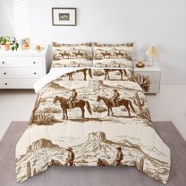 Homewish Western Cowgirl Cowboy 3-Piece Full Size Comforter Sets For Teens Female Men,Botanical Cactus Bedding Comforter Set,Exotic Style Lightweight Bedding Sets,Retro Vintage Room Decor
