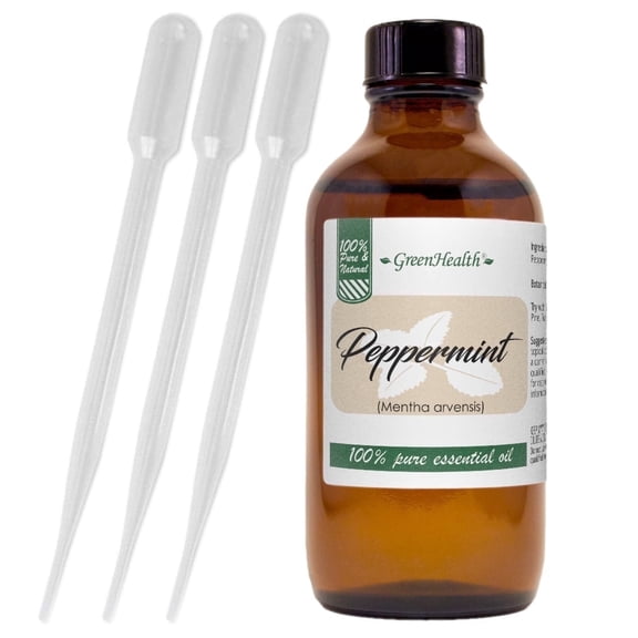Peppermint Essential Oil 4 fl oz | 100% Pure Natural Aromatherapy Oil with 3 Droppers - GreenHealth