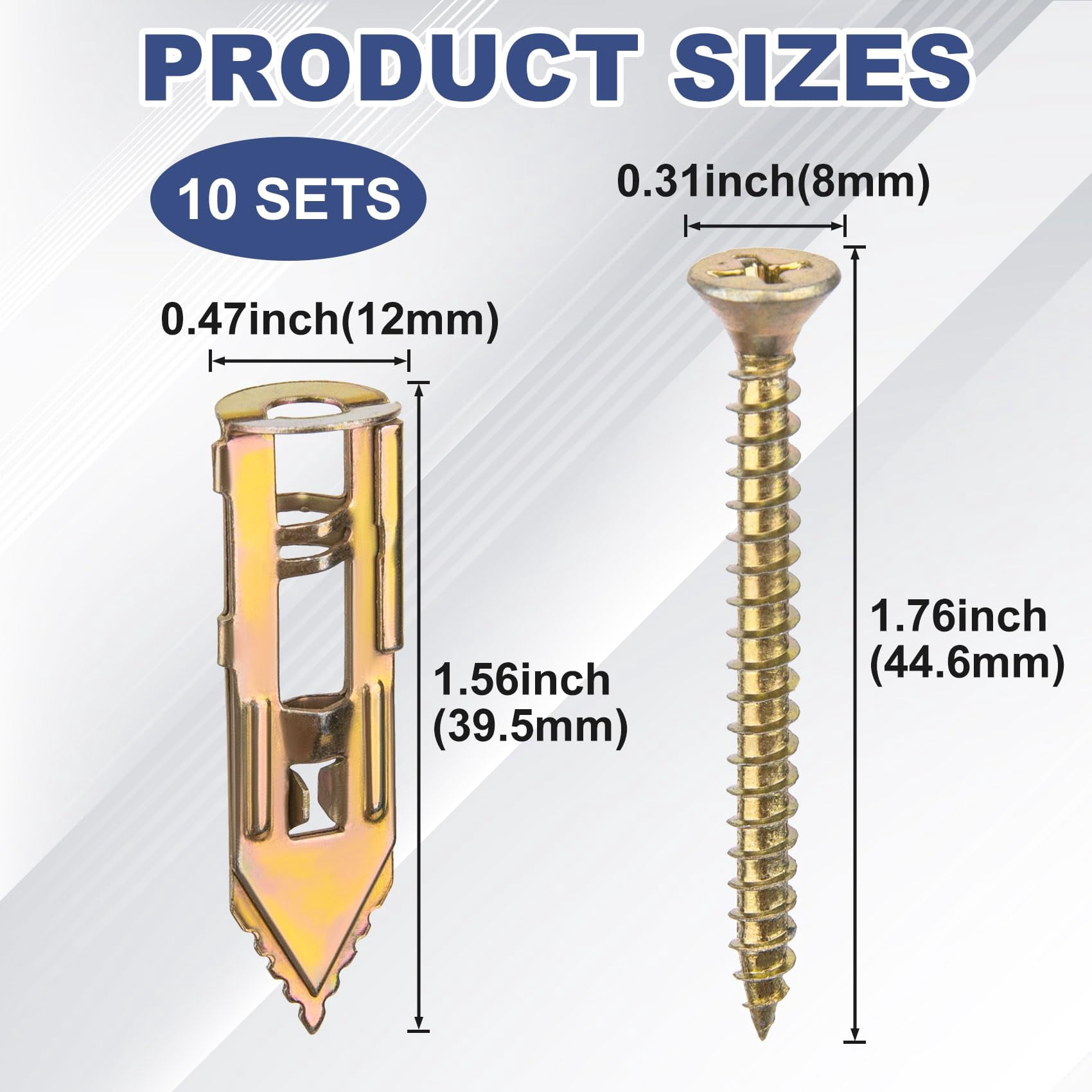 80 Pcs Self-Drilling Anchor Screws, Zinc Plated Steel Drywall Anchors, Heavy Duty Metal Expansion Bolt, No Drill or Holes, for TV, Shelf Straps, Gypsum Boards, Cabinets
