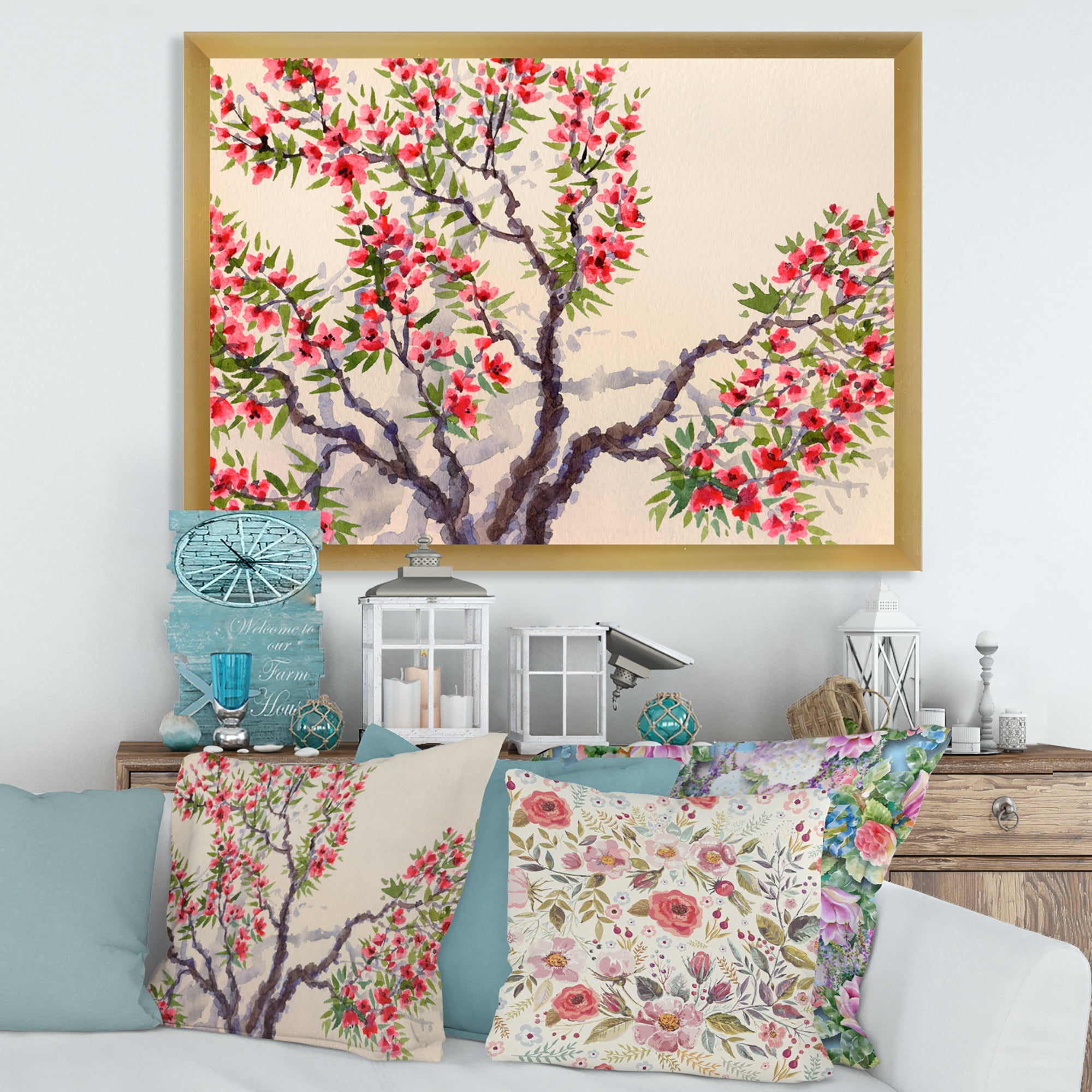Designart 'The Blossoming Tree With Red Flowers I' Traditional Framed Art Print