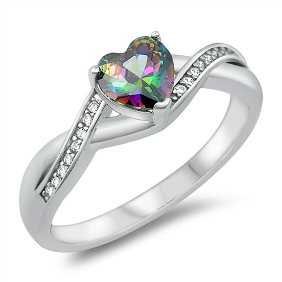 All In Stock Rainbow CZ Infinity Heart Sterling Silver Ring Size 9