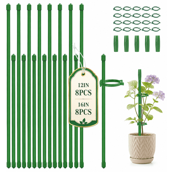 WLGJL 20 Pack Plant Stakes for Indoor Plants, 12 Inch and 16 Inch Garden Stakes, Adjustable Plant Support Sticks for Tall Plants As Tomatoes Rose Beans Orchid Vegetable