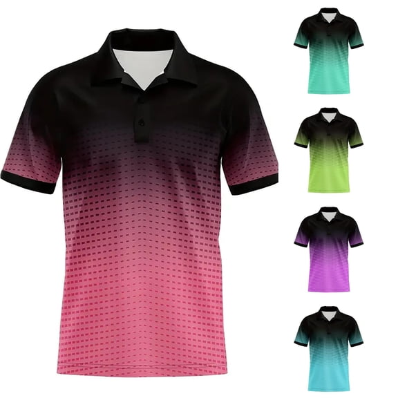 Afdoent Mens Polo Shirts Men's Summer Gradient Print Short Sleeve Shirt Loose Fit Fashion Mens Shirts