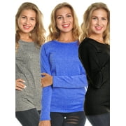 Angelina Women's Brushed Fleece Long-Sleeve Crewneck Thermal Tops (3-Pack)