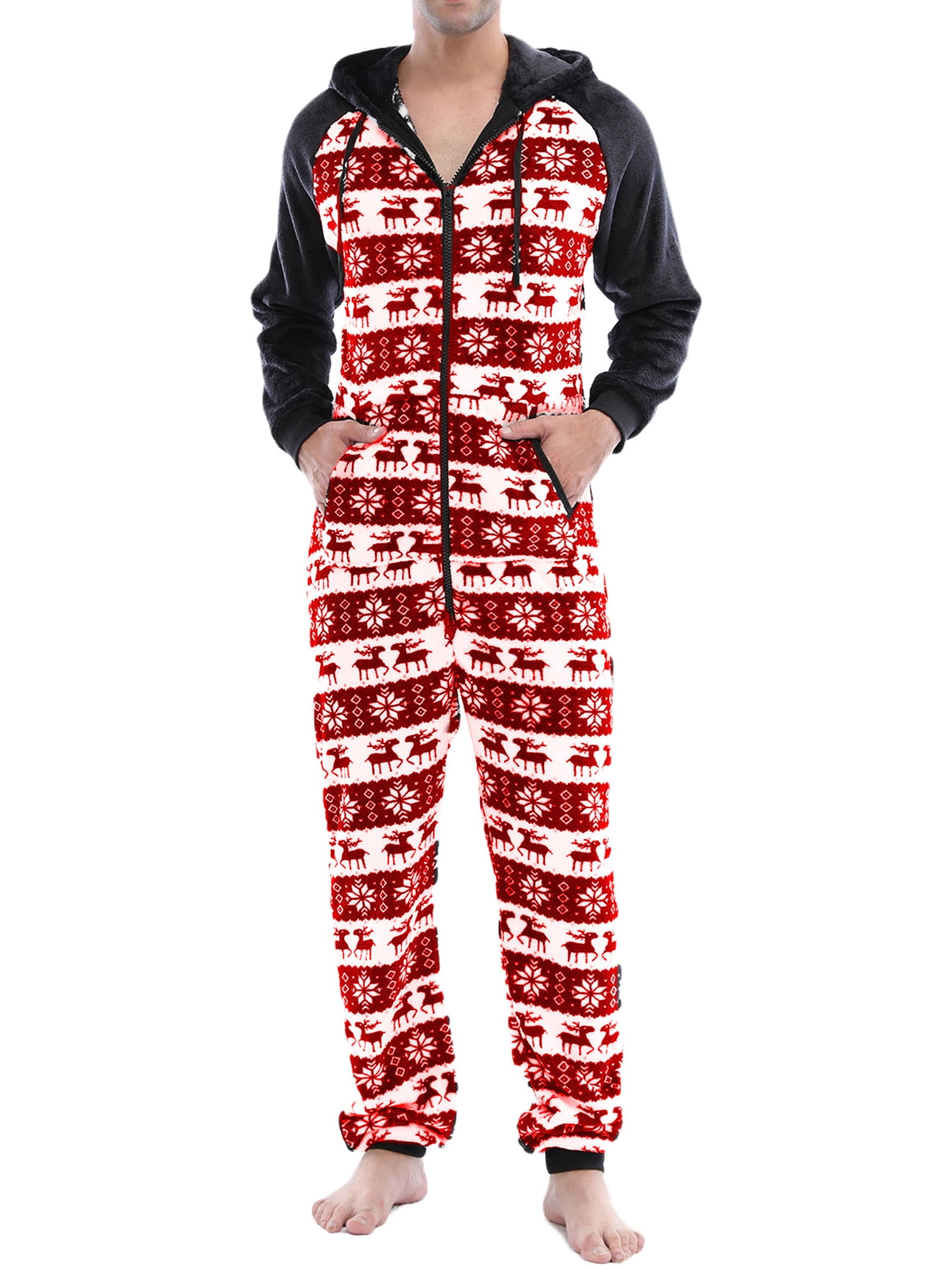 Mens Printed Onesie Hooded Jumpsuit All in One Piece Pyjamas Comfy with Insignia Lounge Socks 