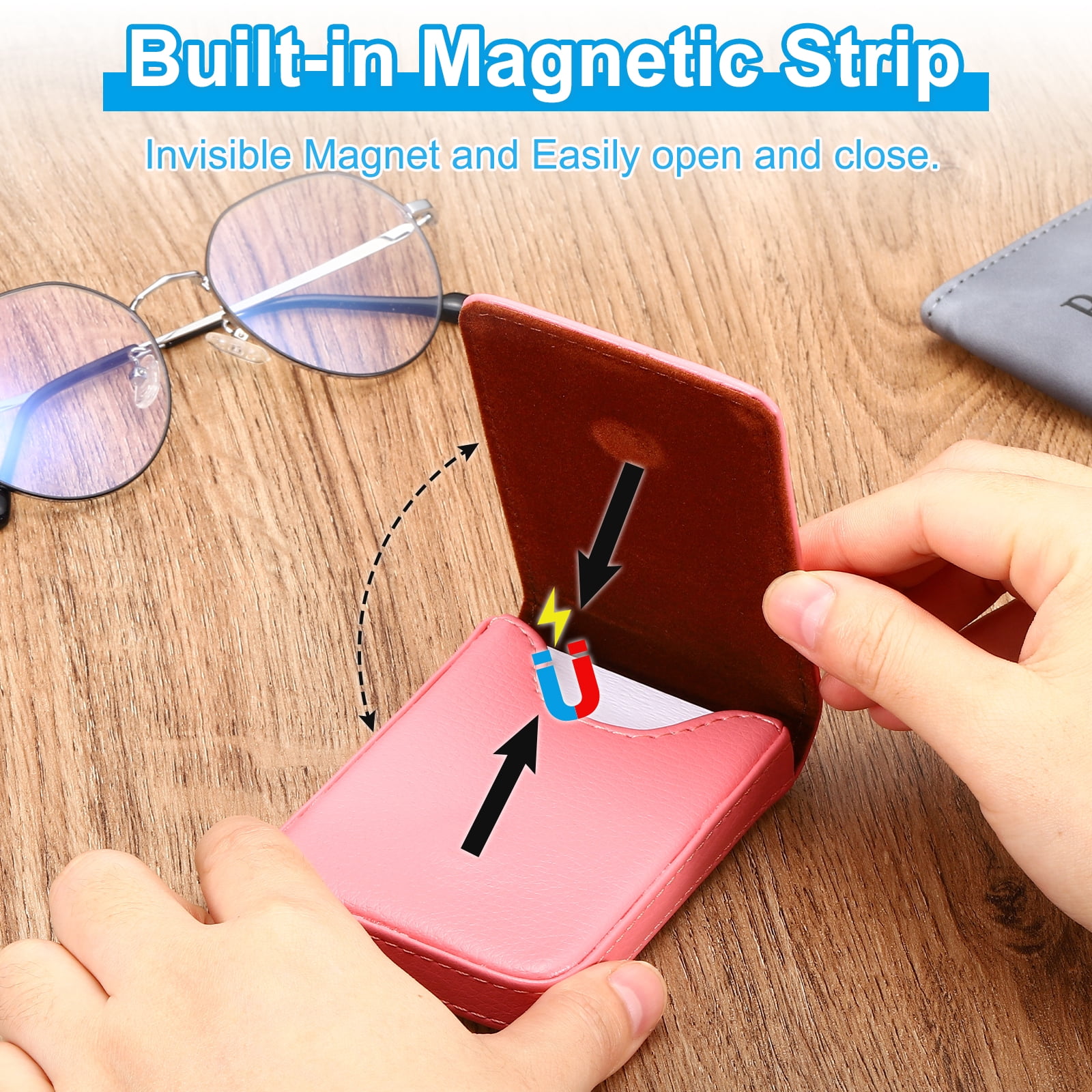 Unique Bargains PU Leather Business Card Holder Wallet with Magnetic Closure Orange