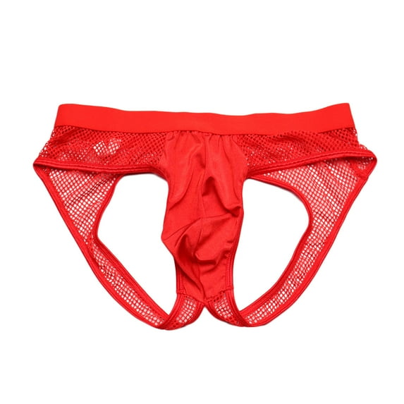 JUUYY Men's See Through Mesh Jockstrap Underwear Jock Strap Backless Underpants Red Free Size
