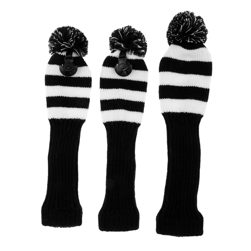 DimyFew 3Pcs/Set knit Pom Pom Headcover Wood Head Cover Golf Club Hybrid Headcover White