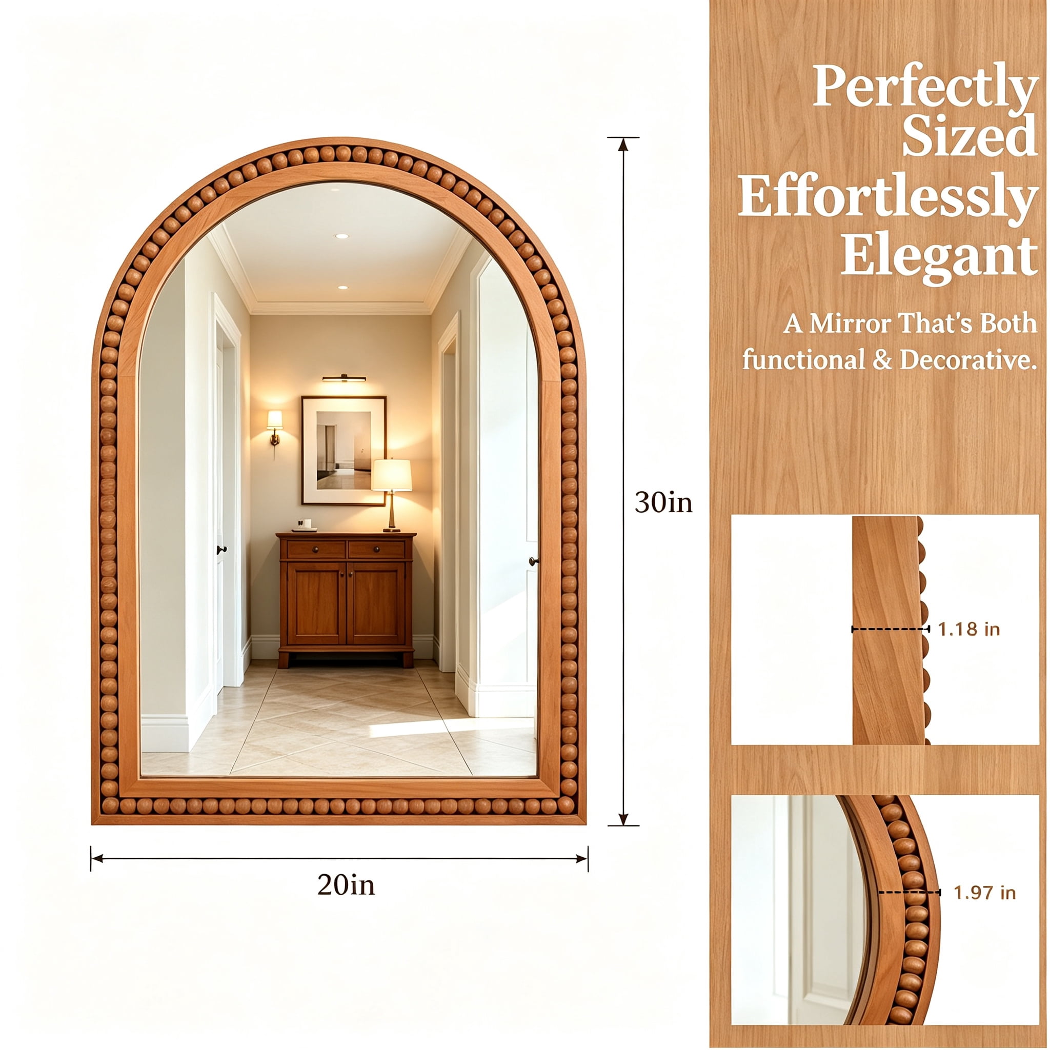 Leumius 30"x 20" Arch Wall Mirror Wall Mirror Rustic Wooden Frame Decorative Mirror for Entryway, Bathroom & Living Room,Brown