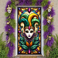 thumbnail image 6 of Stained Glass Masquerade Banner Joker Mask Carnival Display Feather Decor Jewel Embellished Venetian Backdrop for Carnival Party Masquerade Ball Venetian Festival, 6 of 9