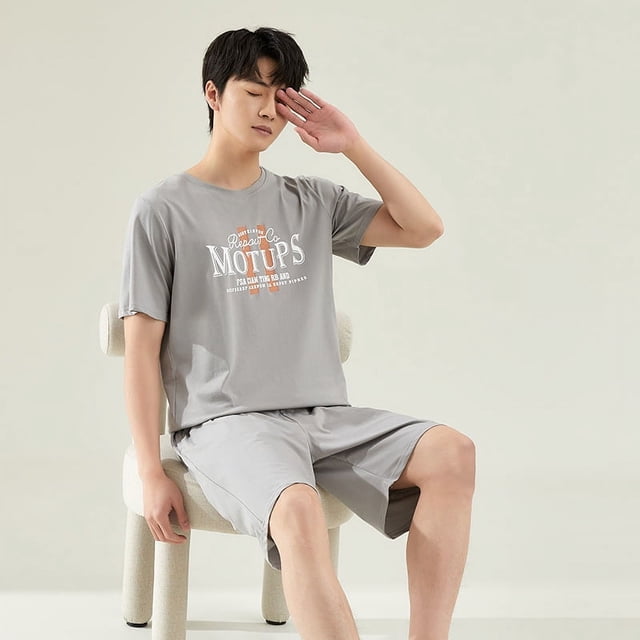 Pijama de algodón de verano para hombre, pantalones cortos de manga corta, ropa de abrigo informal de dos piezas, traje de estar por casa para hombre