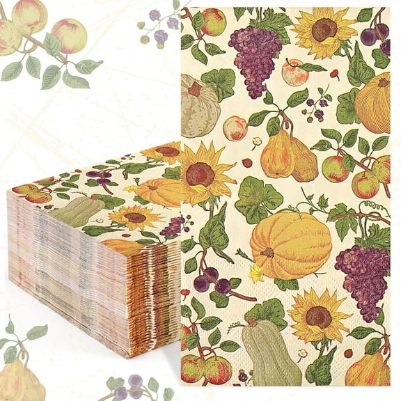 Waipfaru 50 Pcs Thanksgiving Napkins 3-Ply Disposable Fall Paper Napkins for Thanksgiving Harvest Fall Party