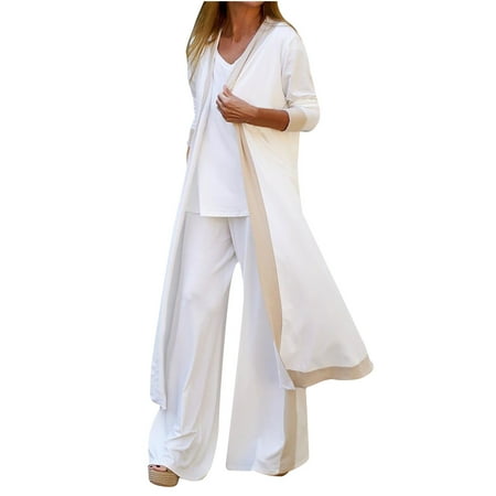 

LYXSSBYX Womens Pajamas Sets Clearance Women 3 Pieces Set Soft Vest T-Shirt Long Sleeve Fall Open Front Cardigan Coat Top Long Hight Waist Trouser Pant Casual Suit
