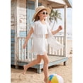 thumbnail image 4 of Girl's Crochet Sheer Open Front Swim Cover Up Short Sleeve Summer Beach Kimono Swimsuits, 4 of 8