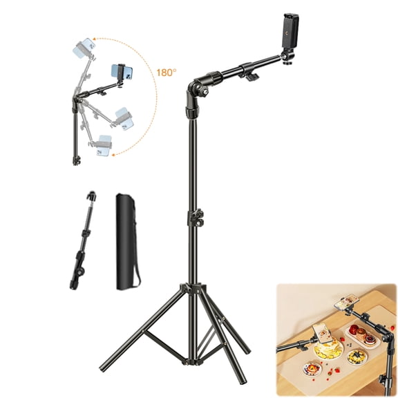 Qiyester Phone Tripod 66 inch Adjustable Horizontal Overhead Tripod with Storage Bags for Recording/watching/vlog