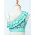 thumbnail image 4 of Haitryli Kids Girls Sequin Ruffled Ballet Dance Crop Top Modern Jazz One Shoulder Cami Tank Tops Mint Green 6, 4 of 7