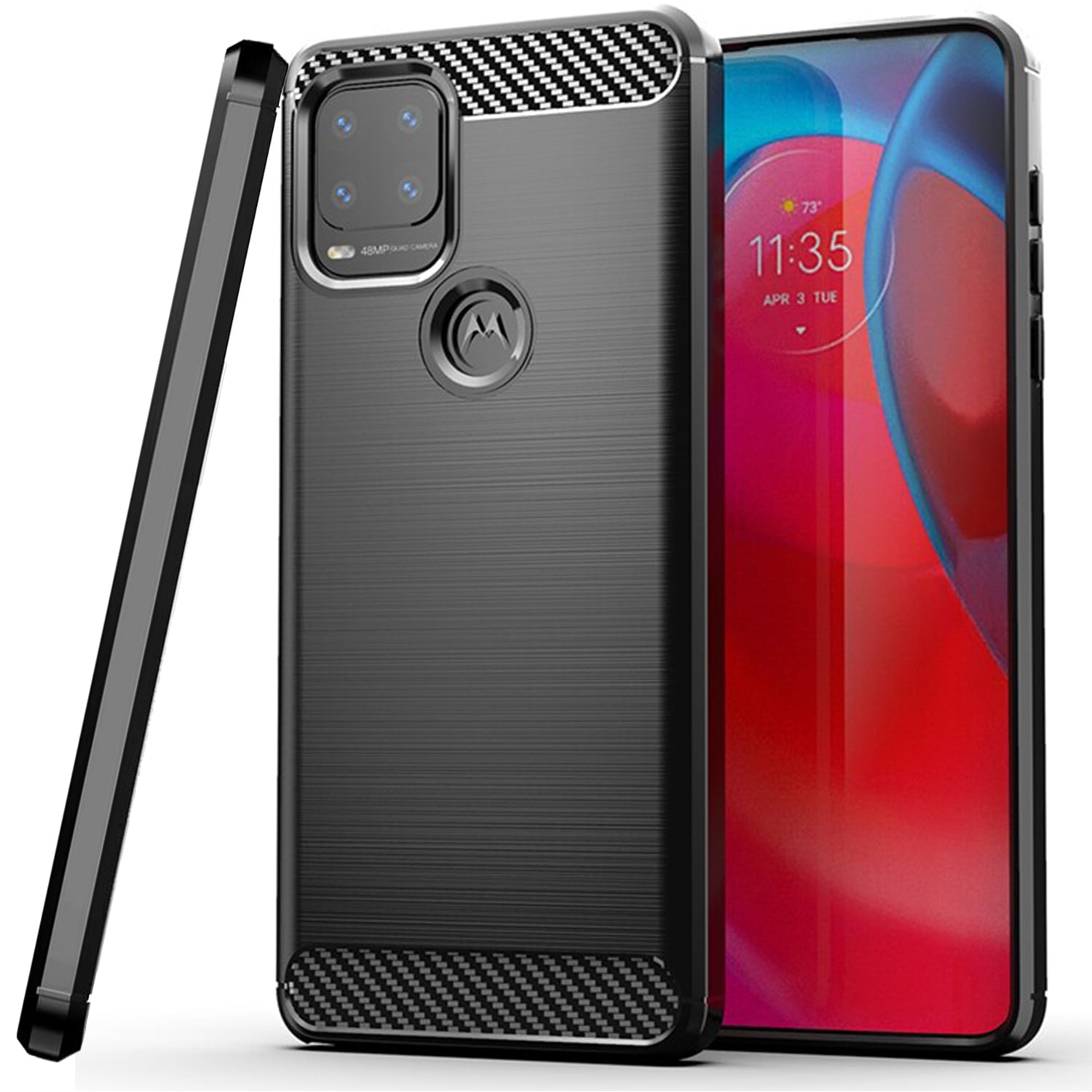 CoverON for Motorola Moto G Stylus 5G Phone Case, Slim Lightweight Flexible TPU Minimal Cover Carbon Fiber, Black