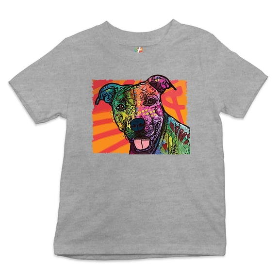 Tee Hunt Colorful Pitbull Youth T-Shirt Andy Maxx Dog Lover Pet Owner Adopt Kids, Gray, Medium