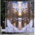 thumbnail image 3 of Ambesonne Landscape Shower Curtain, Snowy Winter Park Lake, 69"Wx75"L, Brown and White, 3 of 4