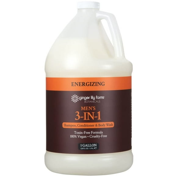 Ginger Lily Farms Botanicals Champú acondicionador y gel de baño 3 en 1 para hombres, vegano y sin crueldad, aroma energizante, recambio de 1 galón (128 fl oz)
