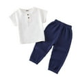thumbnail image 2 of Kkkded Boys Girls Solid Color Cotton Linen Pants Two-Piece Set for Kids Baby Spring Summer Short-Sleeved Solid Colour Tops Set 12 Months - 8 Years, 2 of 8