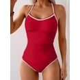 thumbnail image 3 of Traje de baño de una pieza Eomenie Tummy Control con pliegues para mujer, rojo, 3 of 4