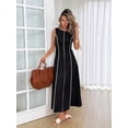 thumbnail image 3 of Black Sleeveless Round Neck Maxi Dress With Cream Trim, Casual Elegant Long Dress For Summer Daily Wear, 3 of 5