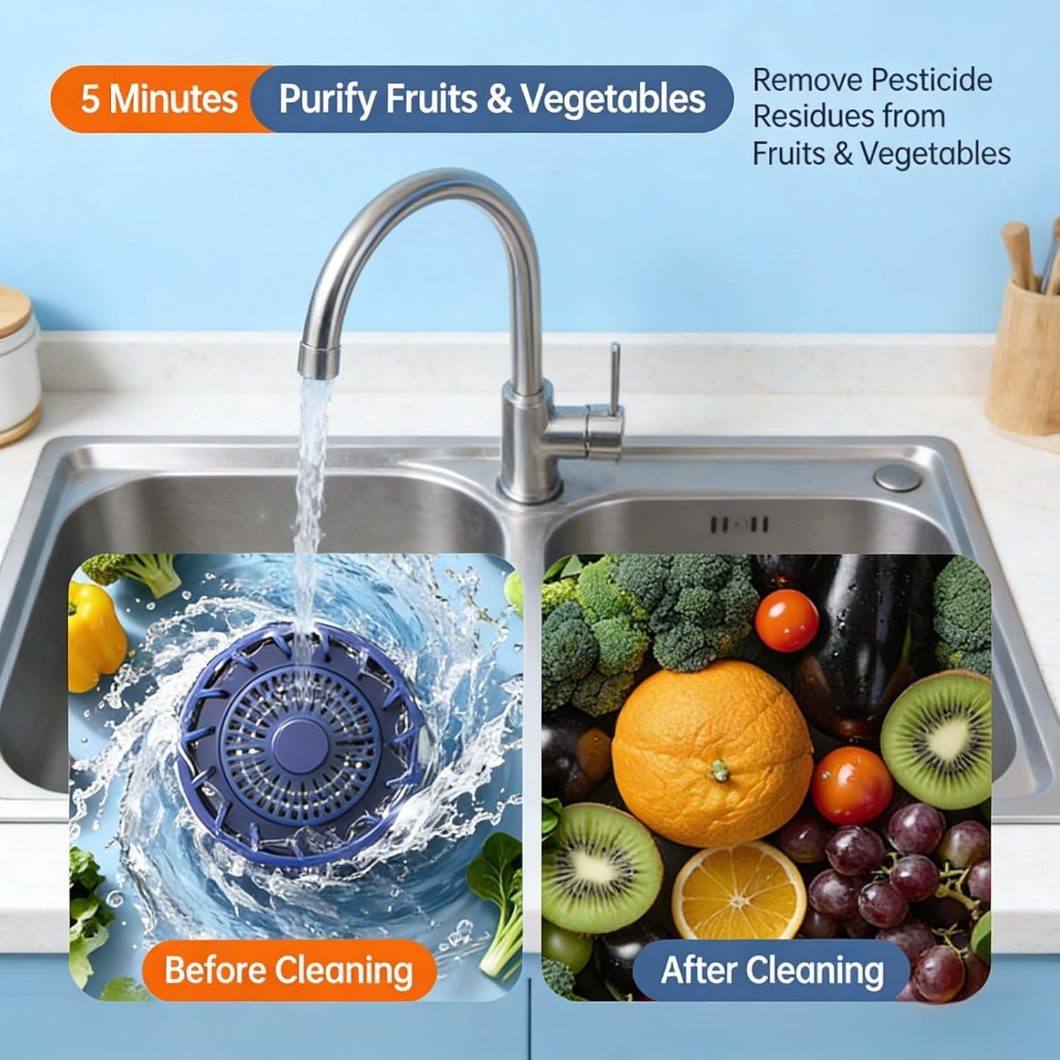 PuriProduce Fruit and Vegetable Cleaner, Wireless Portable Produce Purifier Device, Efficient Washing Machine for Home Kitchen Food Cleaning (White)