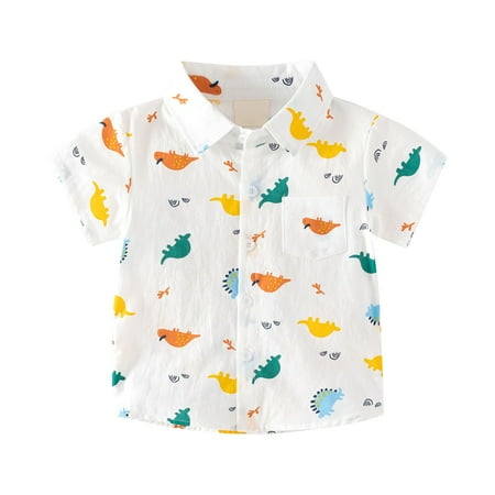 

Little Big Boys Short Sleeve Button Down Shirt Cartoon Dinosaur Pattern With Pockets For 2 To 8 Years Old Baby Clothes