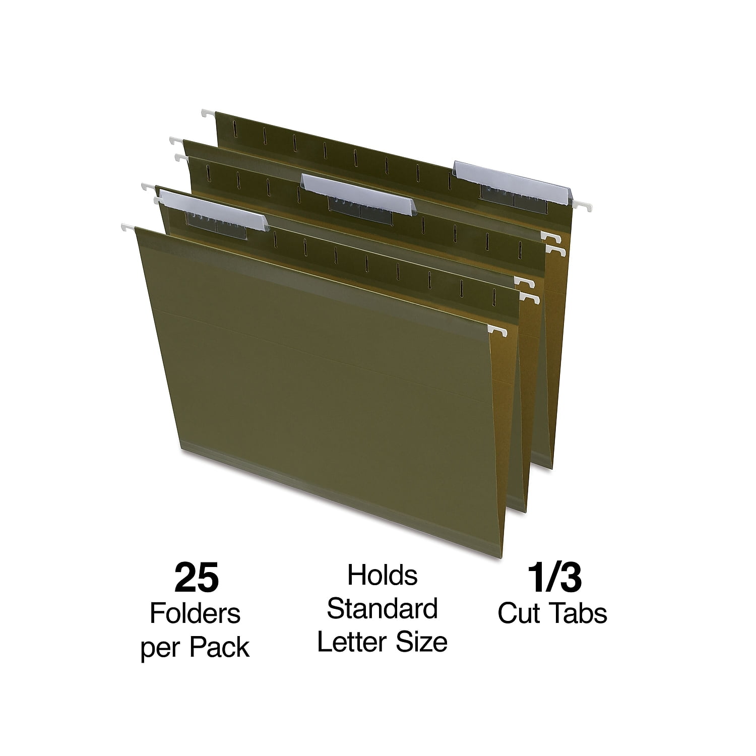 Staples Recycled Reinforced Hanging File Folders 3-Tab Ltr Green 25/BX 729554