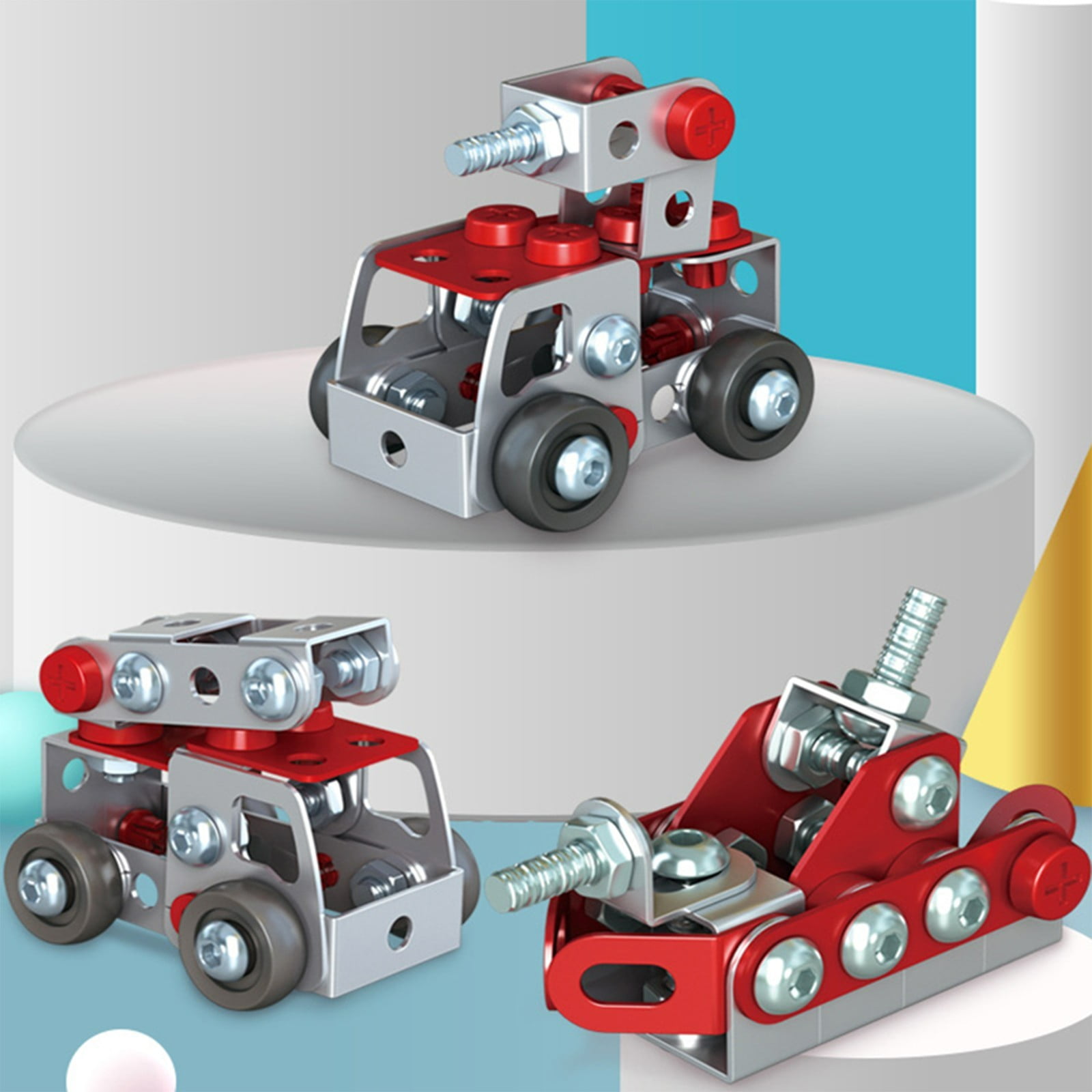 Metal Assembled Engineering Vehicle Toy for Kids, Screw Tightening Building Blocks Educational Model Kit, Military Ship & Car Assembly, Boys Birthday & Xmas Gift