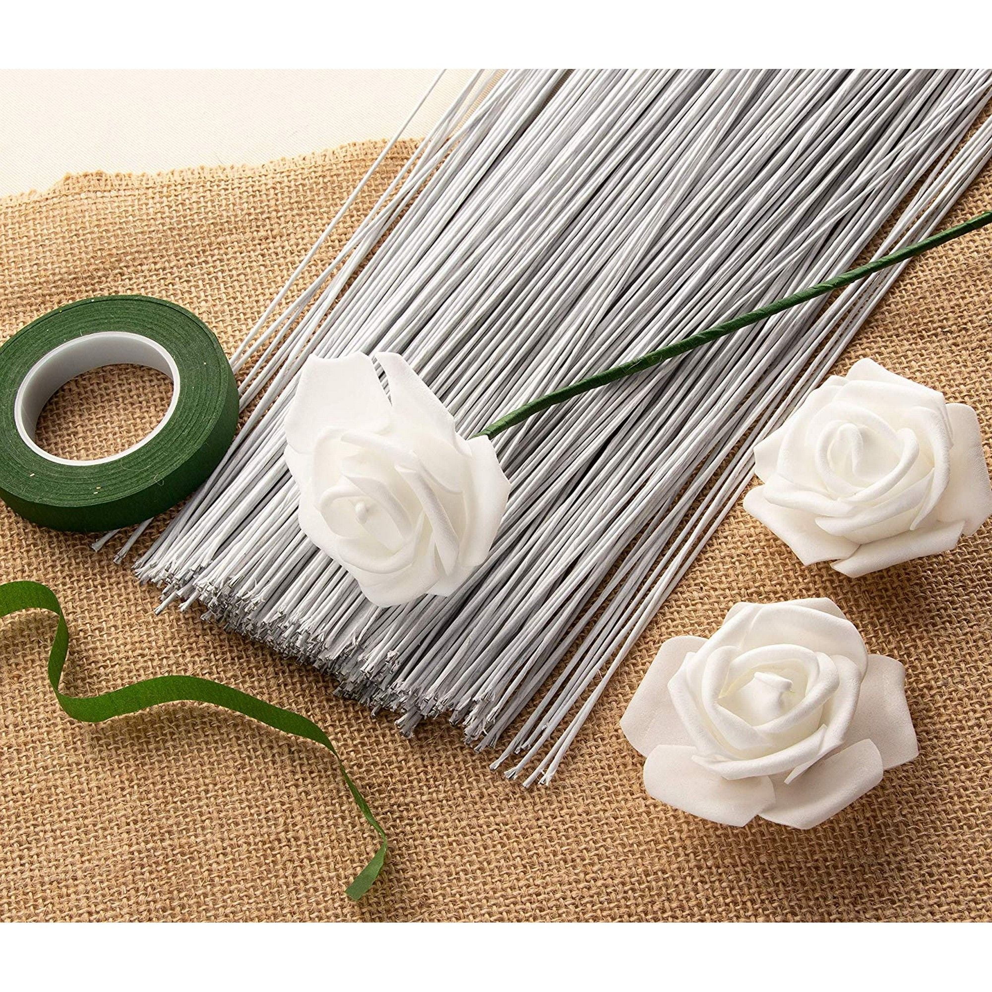14 Inch 100 Pieces White and Black Floral Stem Wire 22 Gauge White Wrapped Wire 20 Gauge Black Flower Wrapped Stem for Artificial Flower Making Supplies and Florist Arrangement Craft Projects