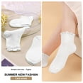 thumbnail image 4 of Bocaoying 6 Pairs Women's Ruffle Socks, Turn-Cuff Casual Crew Socks, Super Soft Breathable Ankle Socks, Cotton Frilly Sock for Women Girl(White), 4 of 7
