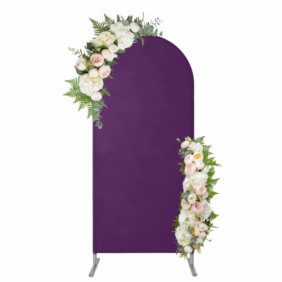 Pure Dark Purple Arch Backdrop Cover, Spandex Fitted Wedding Arch Cover, Simple Solid Color Round Top Stand Covers for Birthday Ceremony Bridal Shower Party Decor 5x2.1 Ft