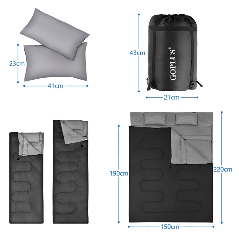 Kadyn Sleep Pad, Self Inflating Sleeping Pad, Camping Mattress, Camping Beds, 2 Person Waterproof Sleeping Bag with 2 Pillows-Black
