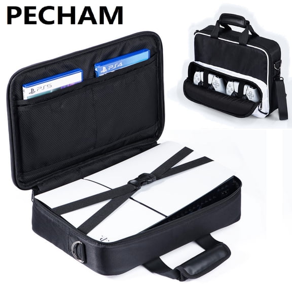 PECHAM Carrying Case Fit for PS5 Disc/Digital Edition Console and Accessories, Portable Storage Handbag, Travel Protective Shoulder Bag, Backpack Fit for PlayStation 5 Game, Black