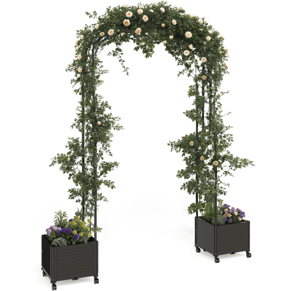 Garden Arch Trellis with Wheels for Climbing Plants Metal Arch Flowers Frame Backdrop Stand for Wedding Garden Party Plant Flower