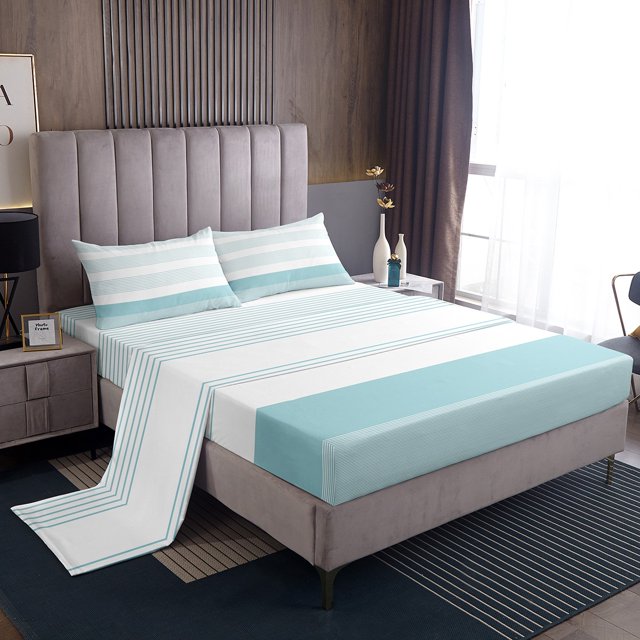 Erosebridal Teens Modern Stripes Sheet Set Queen, Abstract Geometry Bedding Sets Queen Size, Blue 4 Pieces