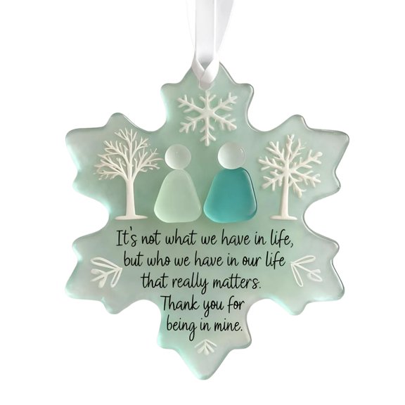 WUJGXI Snowflake Shaped Handmade Sea Glass Friendship Ornament Ocean Themed Hanging Charm For Friends And Sisters Beach Keepsake Holiday Decor