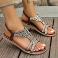 thumbnail image 6 of SYMOID Womens Fashion Casual Gladiator Flat Heel Slip-On Rhinestone Sandals for Summer,Brown,Size 37, 6 of 9