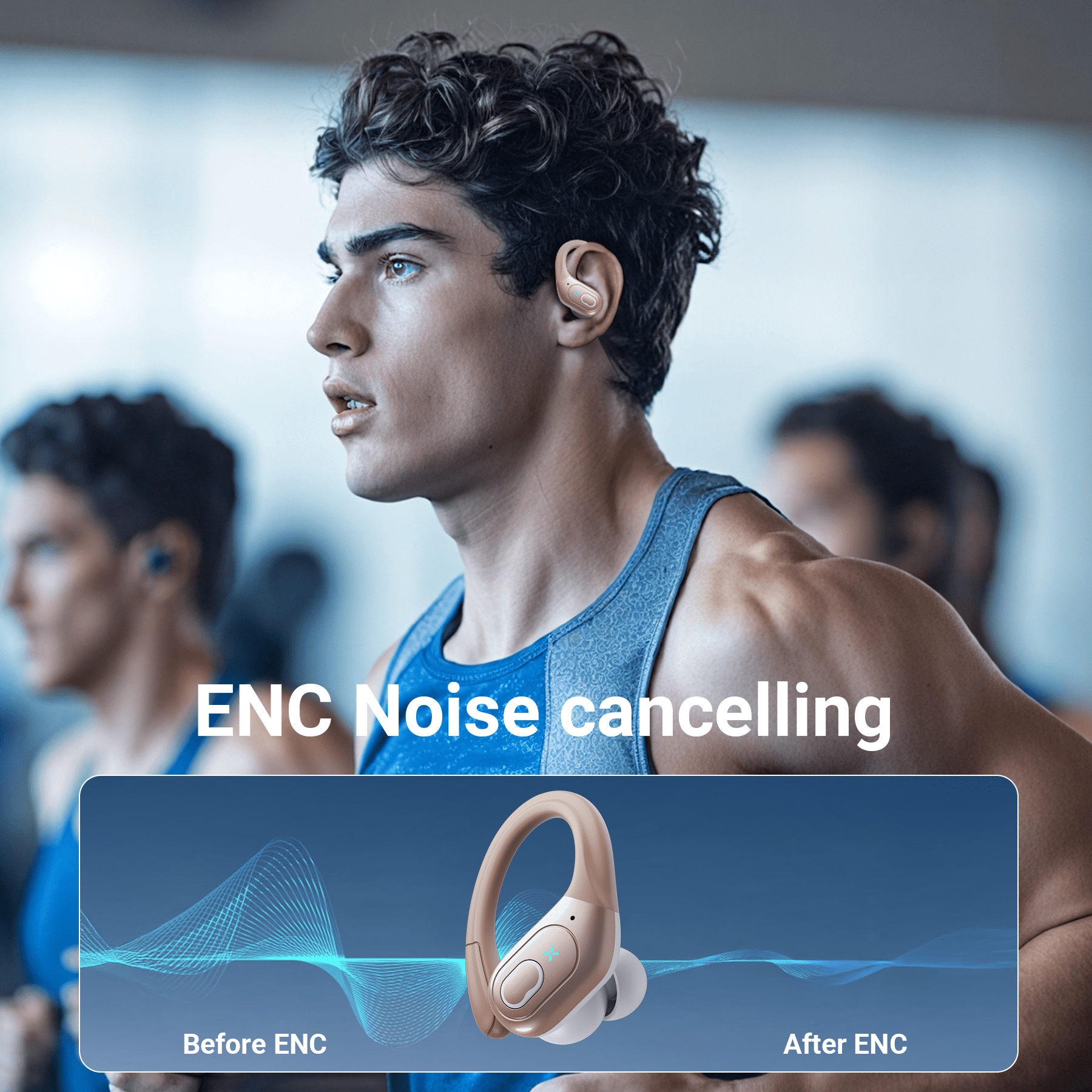 Headphones Wireless Earbuds Sport, Bluetooth 5.3 Over Ear Buds Stereo Deep Bass Headset with Earhooks, 80H Dual LED Display Wireless Earphones with ENC Noise Canceling Mic,for Running/Workout