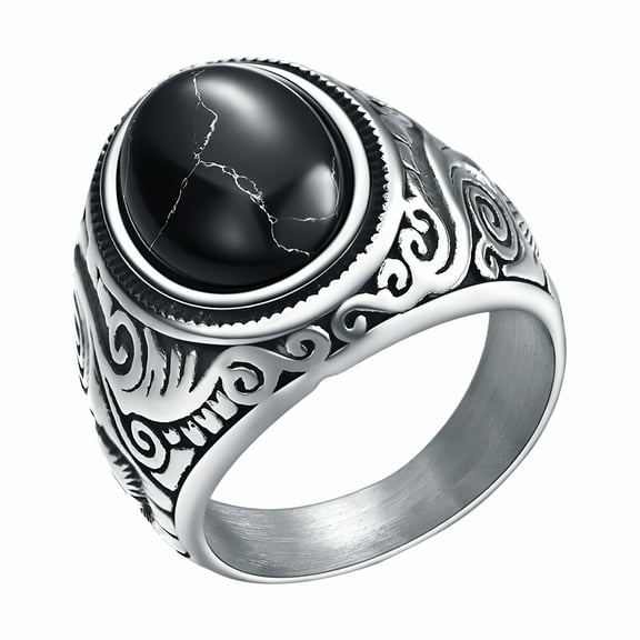 DESIGNICE Retro Jewelry Turquoise Stone Rings For Men Titanium Steel Inlaid Three Colors Ring Men Domineering Opal Ring Stainless Steel Rings