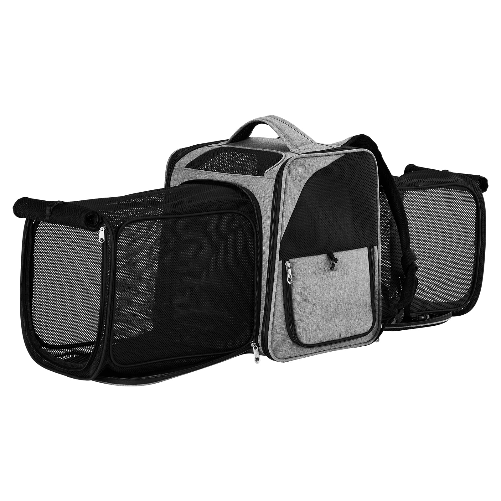 Expandable Pet Carrier Backpack for Cats & Small Dogs, Airline Approved Soft-Sided Travel Carrier with Front & Back Extension, Breathable Mesh, Escape-Proof Leash, Holds up to 26 lbs, Gray