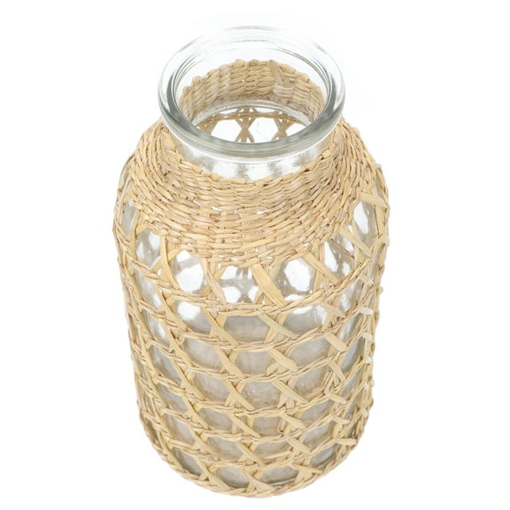 HOMEMAXS Rattan Vases Wicker Vase Rattan Glass Vase Modern Decor 20.00X10.30X10.30CM